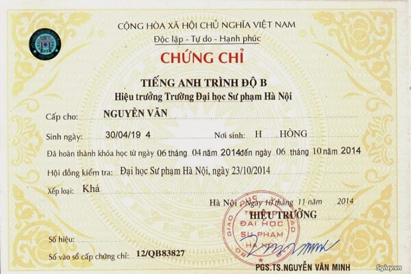 Mẫu tiếng anh trình độ B