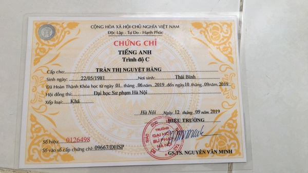 mẫu chứng chỉ tiếng anh c