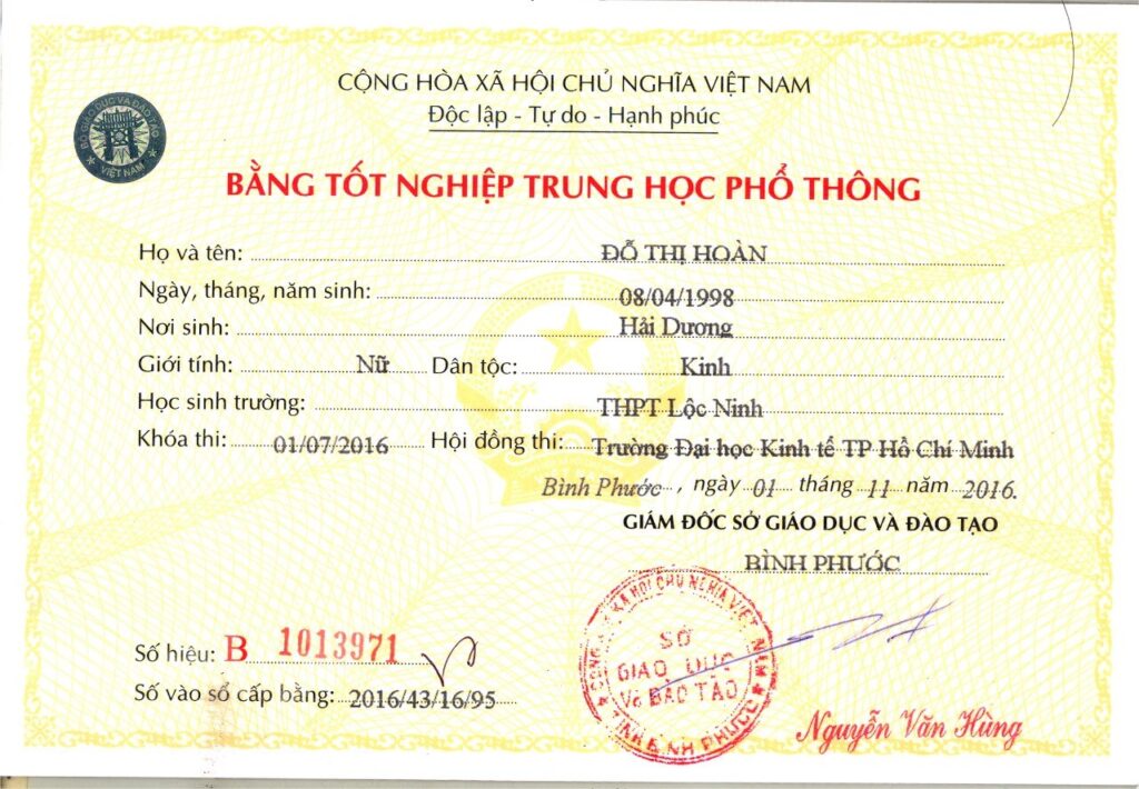 Làm bằng cấp 3 năm 2016